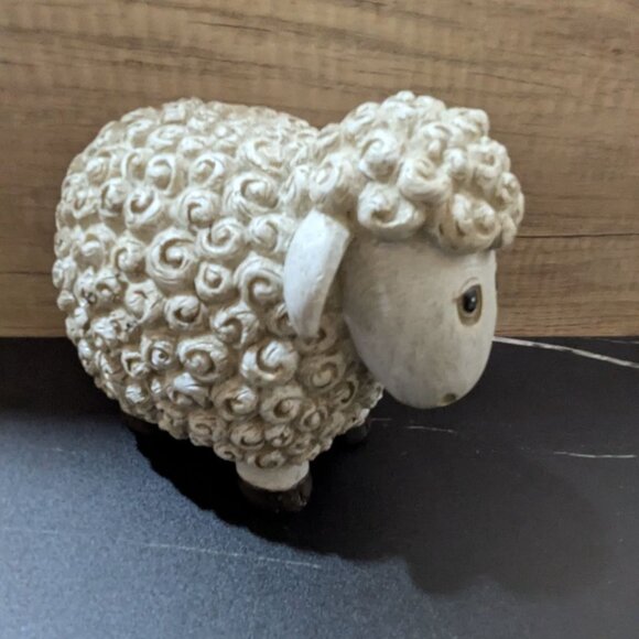 Adorable Decorative Sheep Figurine Textured White Swirls Rustic Farmhouse Decor - Picture 3 of 10